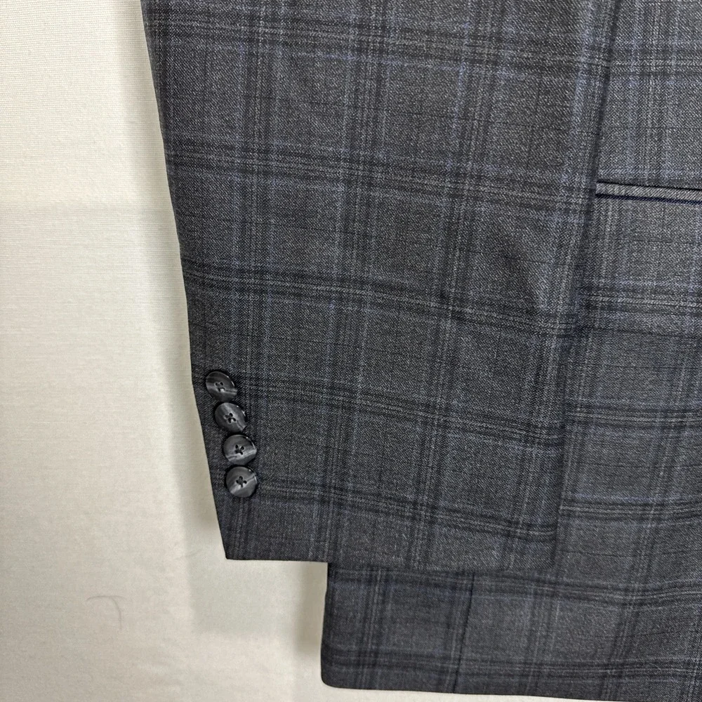 Reda 1865 Sanford Mens 46R Charcoal Grey‎ Plaid 100% Wool Blazer Sport Coat